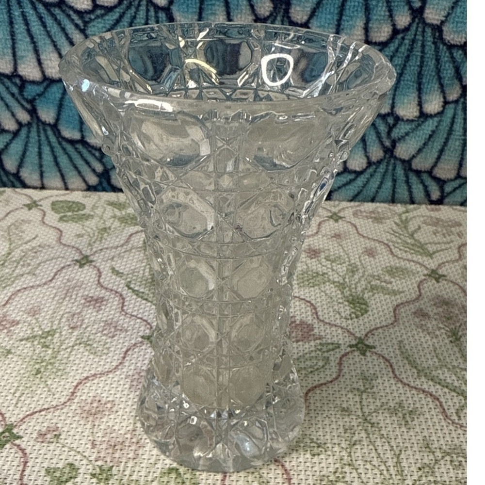 Vintage Crystal Glass Bud Vase 4.25" Clear Cut Pattern Small Flower Vase